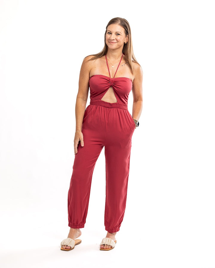 Beachy Pink Strapless Jumpsuit