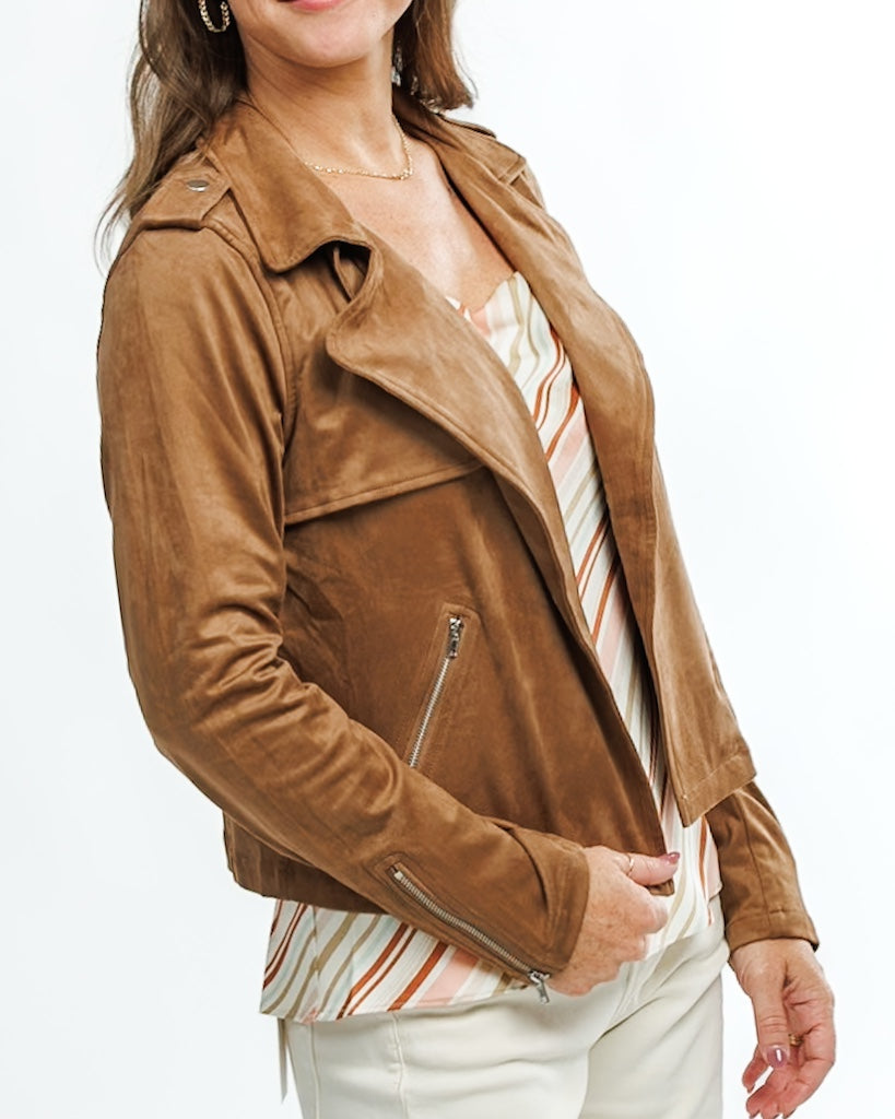 Espresso Faux Suede Moto Jacket