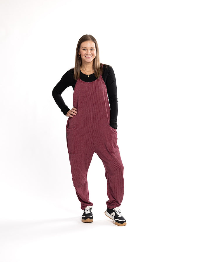 Maroon Wavy Ribbed Jumpsuit