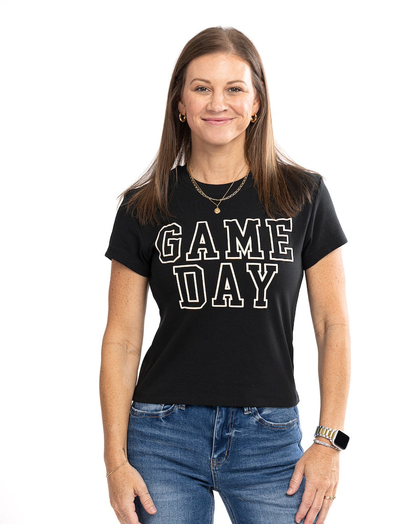 Black Game Day Puff Crop Tee