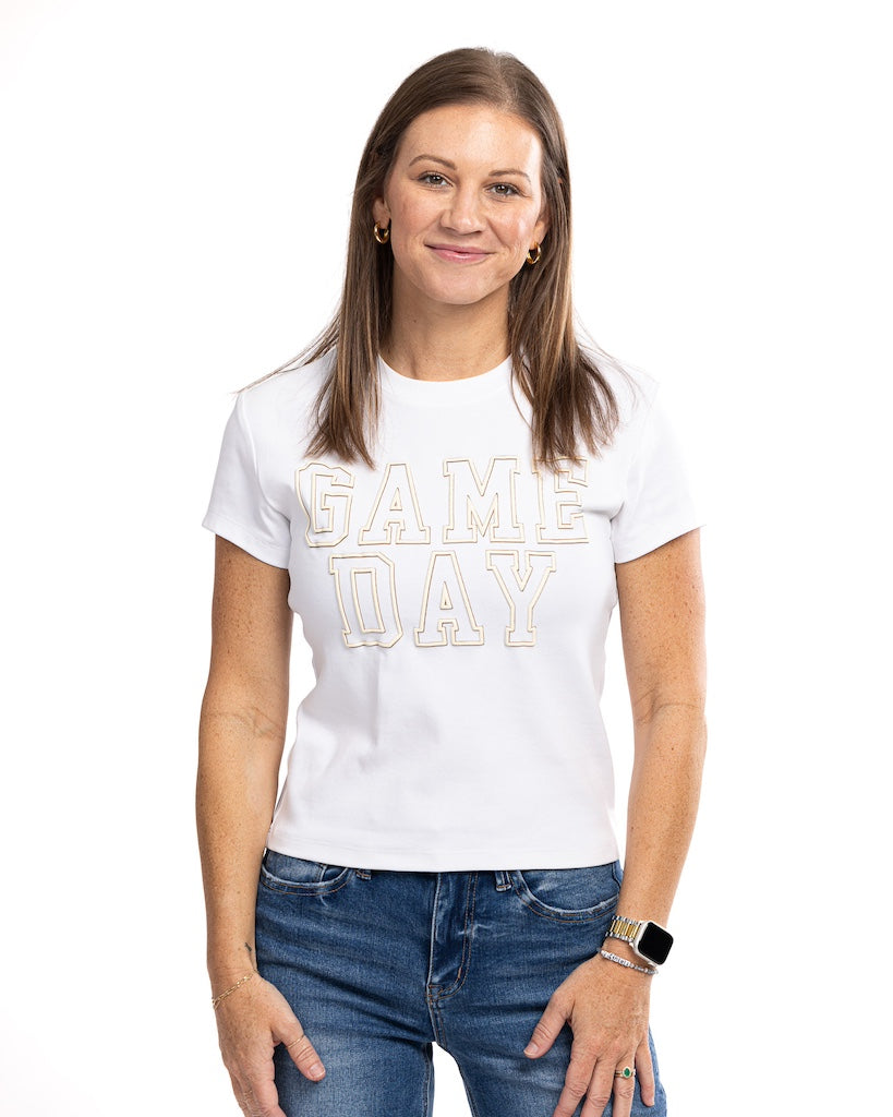 White Game Day Puff Crop Tee