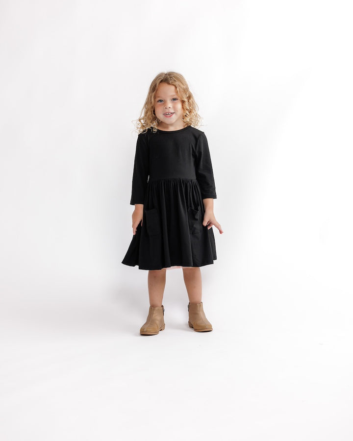 All Black Pocket Twirl Dress