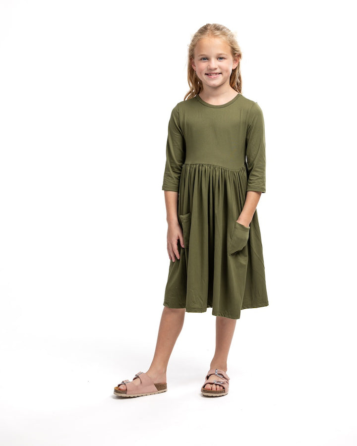 Olive Pocket Twirl Dress