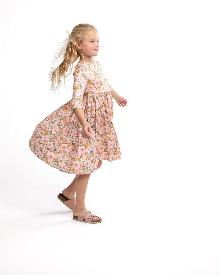 Peachy Fall Floral Twirl Dress