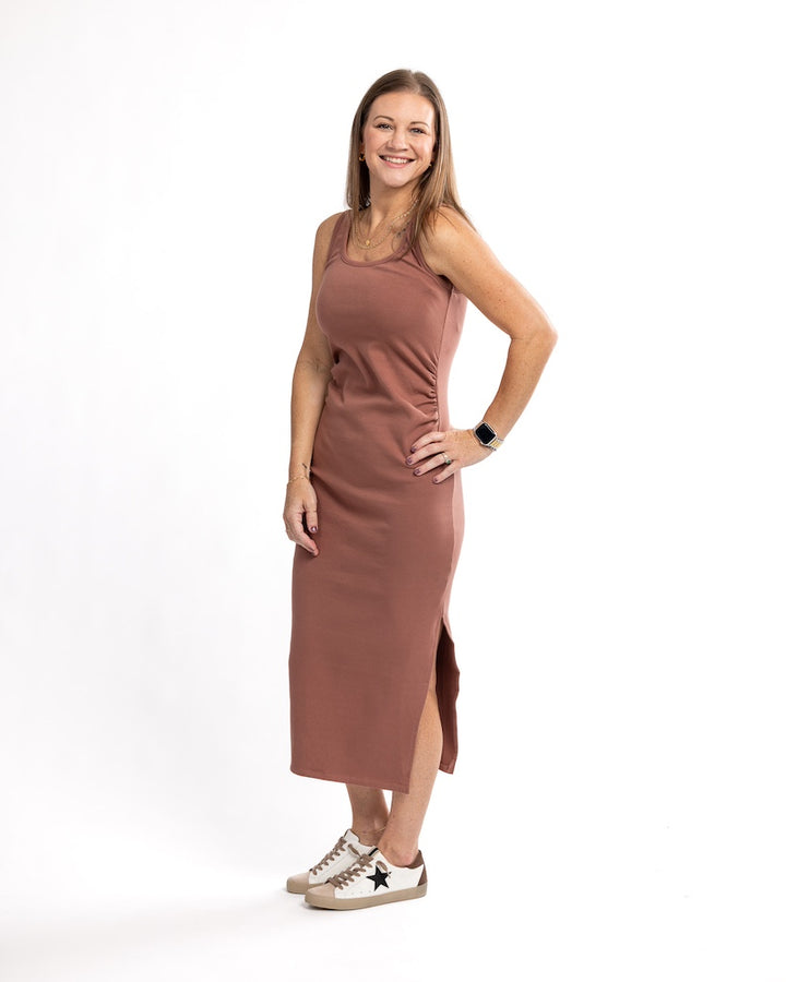 Autumn Day Ruched Midi Dress