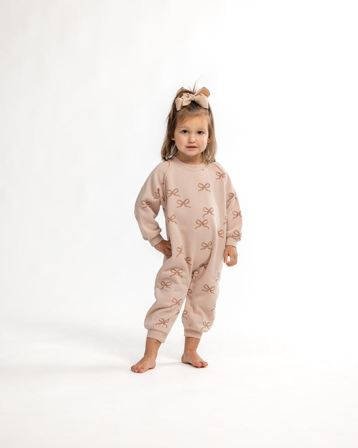 Blush Raglan Bow Baby Jumpsuit