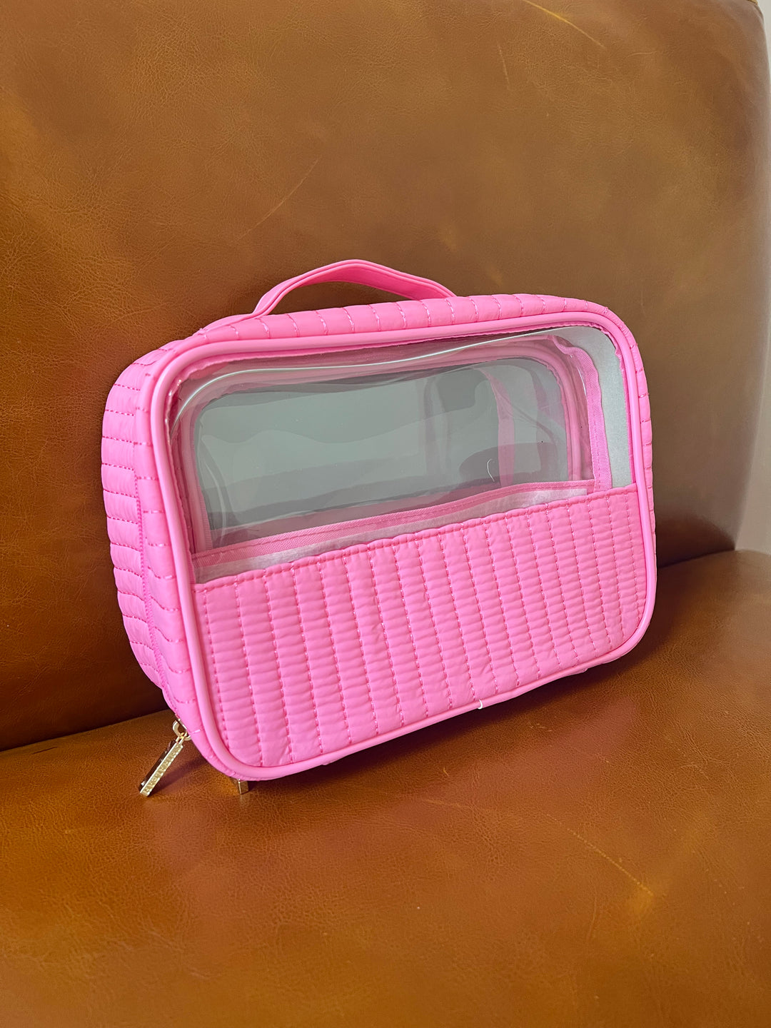 Hot Pink/Clear Two Piece Cosmetic Bag