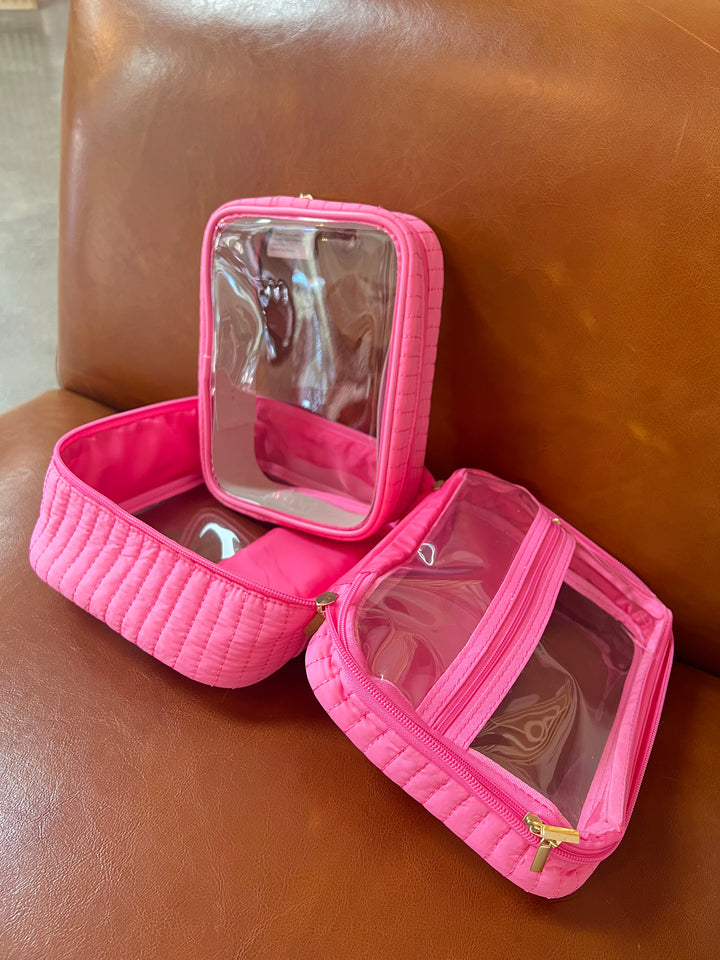 Hot Pink/Clear Two Piece Cosmetic Bag