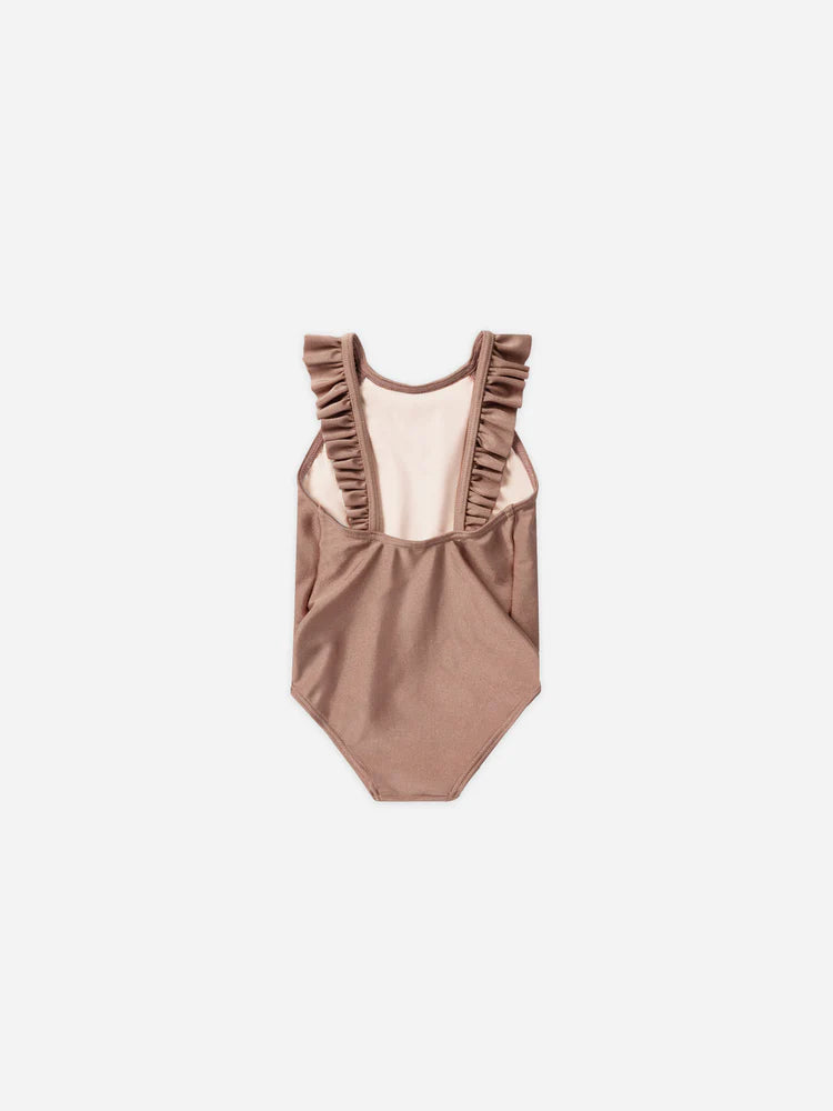 Mulberry Shimmer Ruffle One Piece Swimsuit