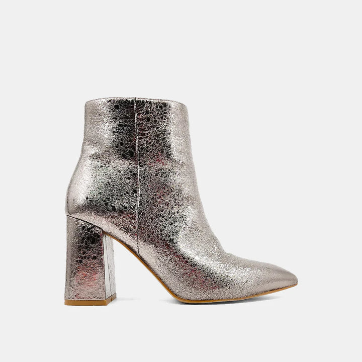 Showing Off Pewter Metallic Booties