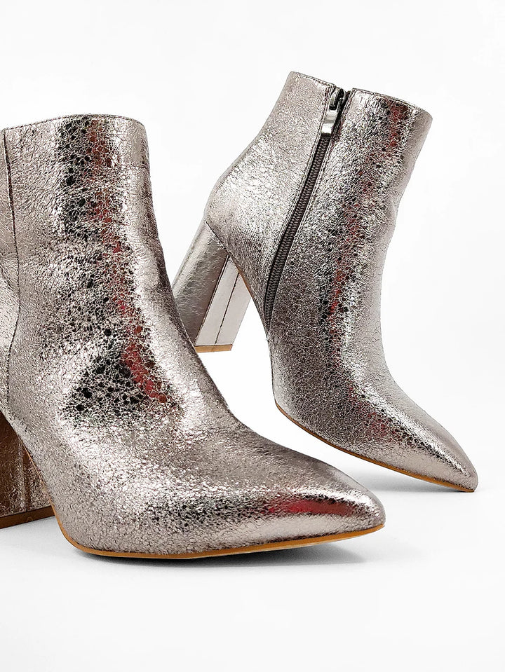 Showing Off Pewter Metallic Booties